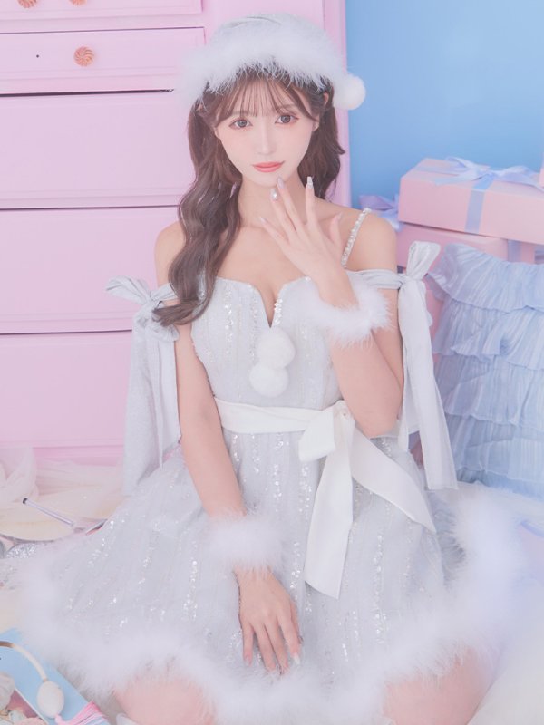 画像8: 【ノベルティ対象】【サンタセール！】【サンタコス 5点セット】【S-Lサイズ/1カラー】スパンコールフレアサンタコスプレ[YMT]