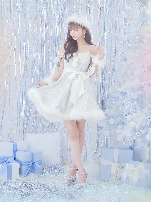 画像5: 【ノベルティ対象】【サンタセール！】【サンタコス 5点セット】【S-Lサイズ/1カラー】スパンコールフレアサンタコスプレ[YMT]