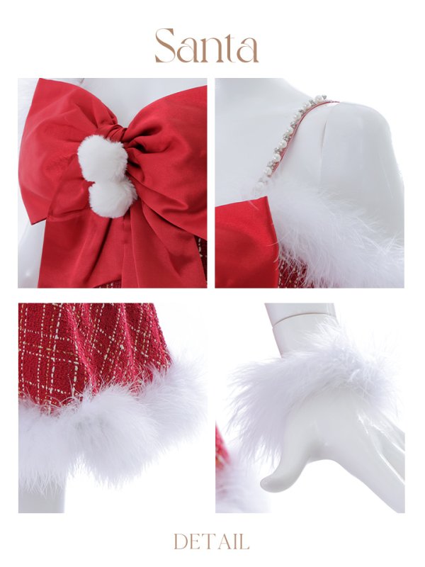 画像23: 【ノベルティ対象】【即日発送！】【サンタコス 5点セット】【S-XLサイズ/1カラー】リボンキャミソールフレアツイードサンタコスプレ[YMT]