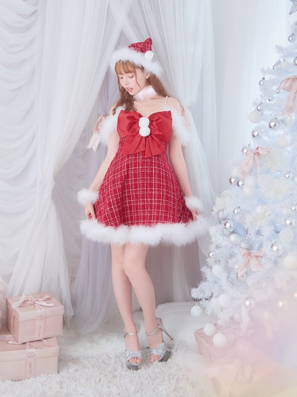 画像5: 【ノベルティ対象】【即日発送！】【サンタコス 5点セット】【S-XLサイズ/1カラー】リボンキャミソールフレアツイードサンタコスプレ[YMT]