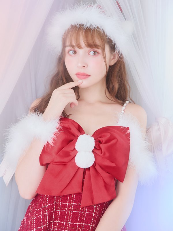 画像6: 【ノベルティ対象】【即日発送！】【サンタコス 5点セット】【S-XLサイズ/1カラー】リボンキャミソールフレアツイードサンタコスプレ[YMT]