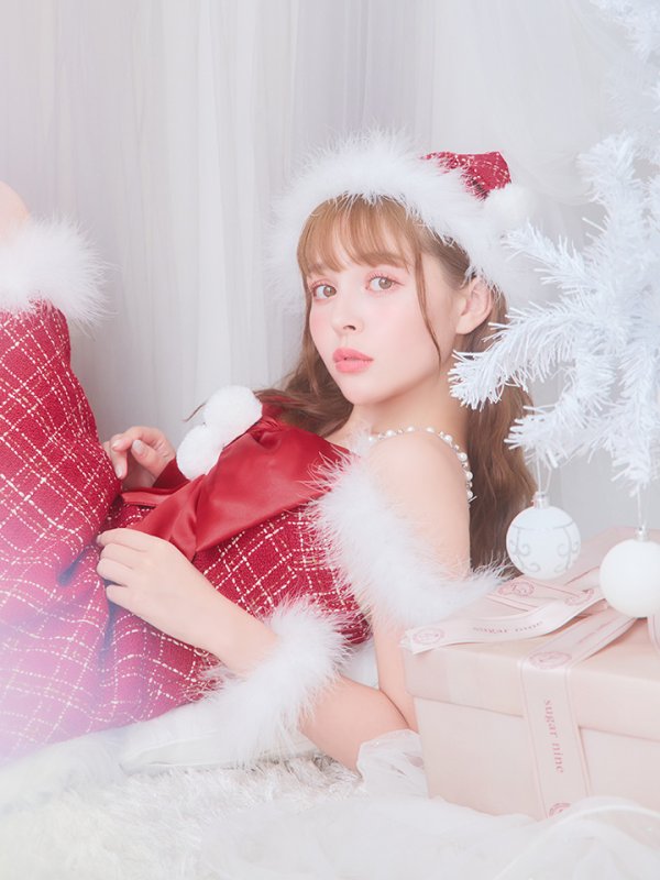 画像17: 【ノベルティ対象】【即日発送！】【サンタコス 5点セット】【S-XLサイズ/1カラー】リボンキャミソールフレアツイードサンタコスプレ[YMT]