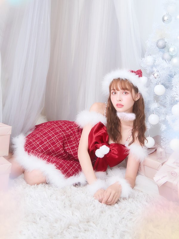 画像8: 【ノベルティ対象】【即日発送！】【サンタコス 5点セット】【S-XLサイズ/1カラー】リボンキャミソールフレアツイードサンタコスプレ[YMT]