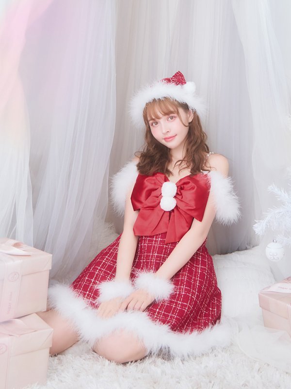 画像9: 【ノベルティ対象】【即日発送！】【サンタコス 5点セット】【S-XLサイズ/1カラー】リボンキャミソールフレアツイードサンタコスプレ[YMT]