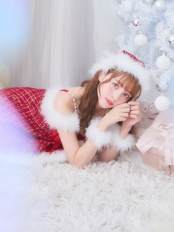 画像11: 【ノベルティ対象】【即日発送！】【サンタコス 5点セット】【S-XLサイズ/1カラー】リボンキャミソールフレアツイードサンタコスプレ[YMT]