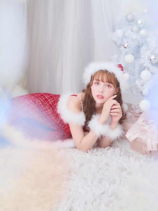 画像12: 【ノベルティ対象】【即日発送！】【サンタコス 5点セット】【S-XLサイズ/1カラー】リボンキャミソールフレアツイードサンタコスプレ[YMT]