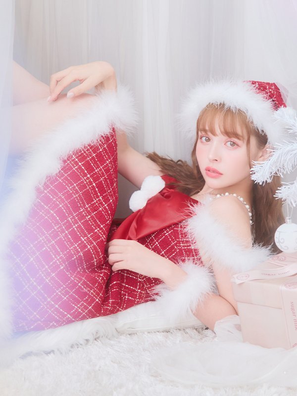 画像14: 【ノベルティ対象】【即日発送！】【サンタコス 5点セット】【S-XLサイズ/1カラー】リボンキャミソールフレアツイードサンタコスプレ[YMT]