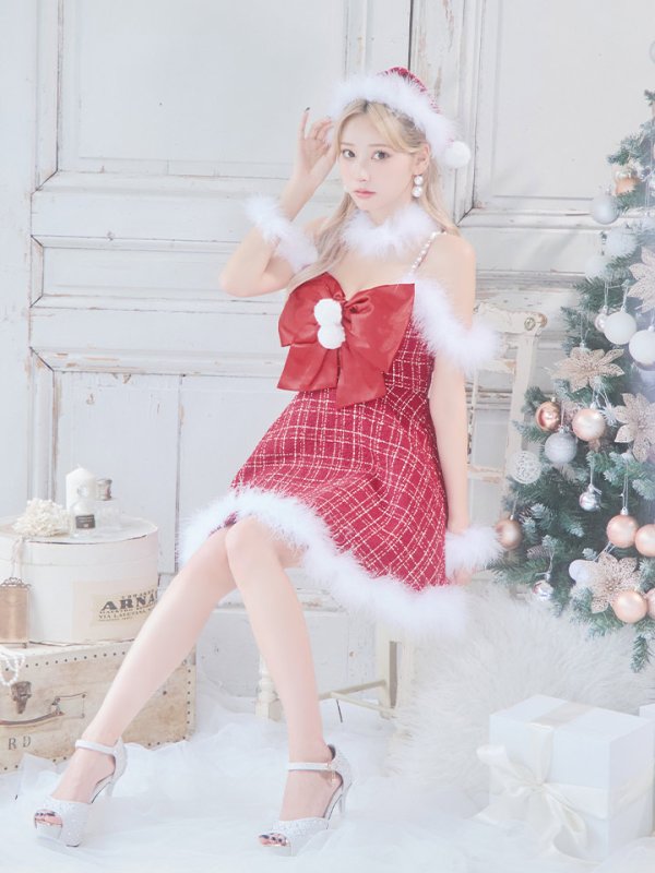 画像5: 【ノベルティ対象】【即日発送！】【サンタコス 5点セット】【S-XLサイズ/1カラー】リボンキャミソールフレアツイードサンタコスプレ[YMT]