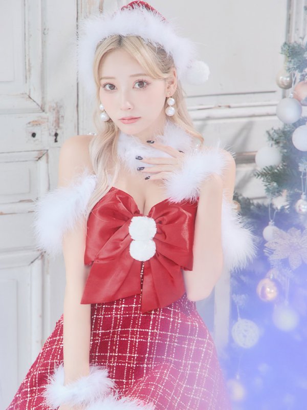 画像7: 【ノベルティ対象】【即日発送！】【サンタコス 5点セット】【S-XLサイズ/1カラー】リボンキャミソールフレアツイードサンタコスプレ[YMT]