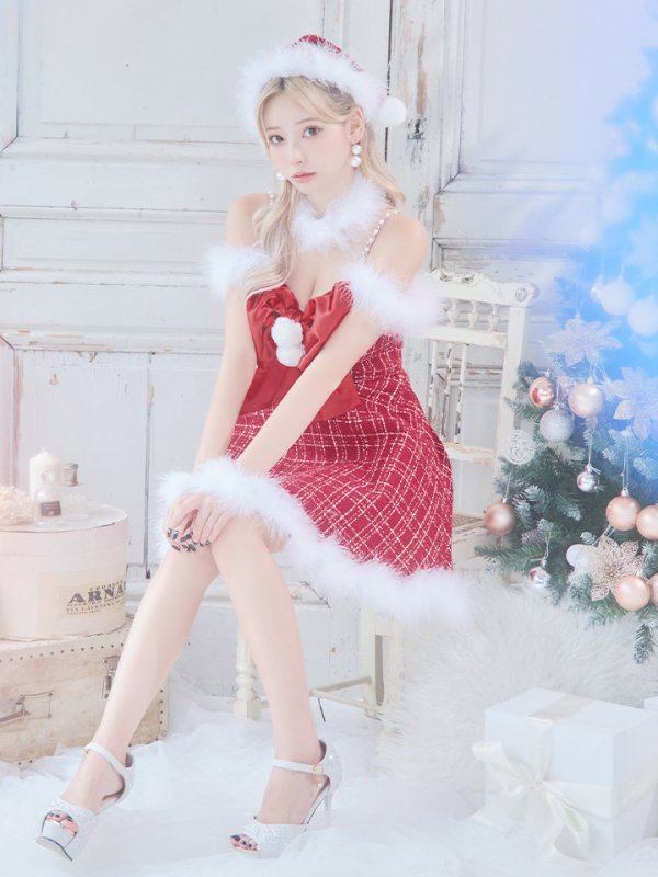 画像9: 【ノベルティ対象】【即日発送！】【サンタコス 5点セット】【S-XLサイズ/1カラー】リボンキャミソールフレアツイードサンタコスプレ[YMT]