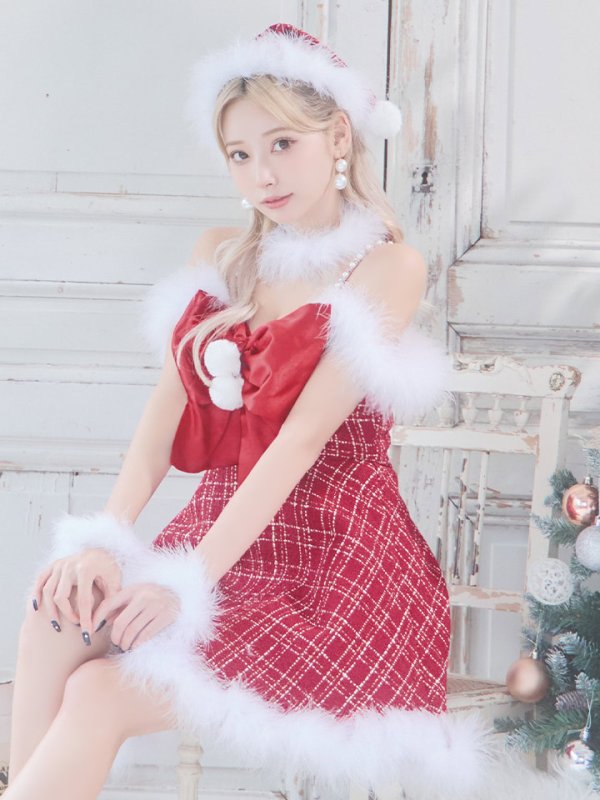 画像14: 【ノベルティ対象】【即日発送！】【サンタコス 5点セット】【S-XLサイズ/1カラー】リボンキャミソールフレアツイードサンタコスプレ[YMT]