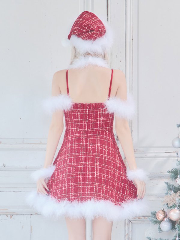 画像15: 【ノベルティ対象】【即日発送！】【サンタコス 5点セット】【S-XLサイズ/1カラー】リボンキャミソールフレアツイードサンタコスプレ[YMT]