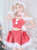 【サンタセール！】【サンタコス 6点セット】【XS-Mサイズ/1カラー】リボンモチーフセットアップフレアサンタコスプレ[YMT]