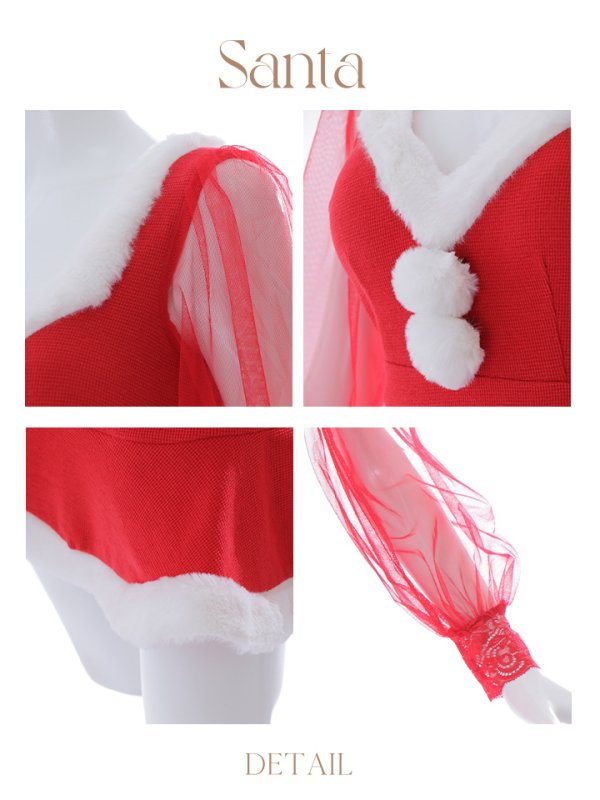 画像20: 【サンタセール！】【サンタコス 3点セット】【S-XLサイズ/1カラー】ワッフル生地長袖ドレスサンタ[YMT]