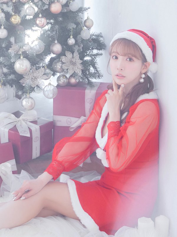 画像4: 【サンタセール！】【サンタコス 3点セット】【S-XLサイズ/1カラー】ワッフル生地長袖ドレスサンタ[YMT]