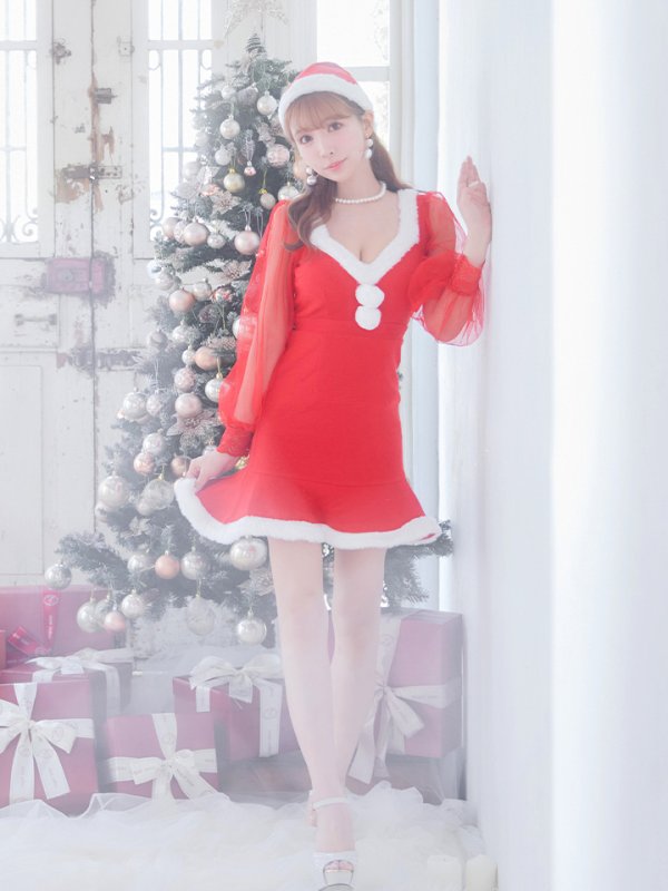 画像5: 【サンタセール！】【サンタコス 3点セット】【S-XLサイズ/1カラー】ワッフル生地長袖ドレスサンタ[YMT]