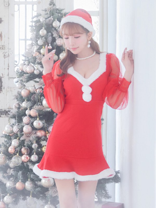 画像7: 【サンタセール！】【サンタコス 3点セット】【S-XLサイズ/1カラー】ワッフル生地長袖ドレスサンタ[YMT]