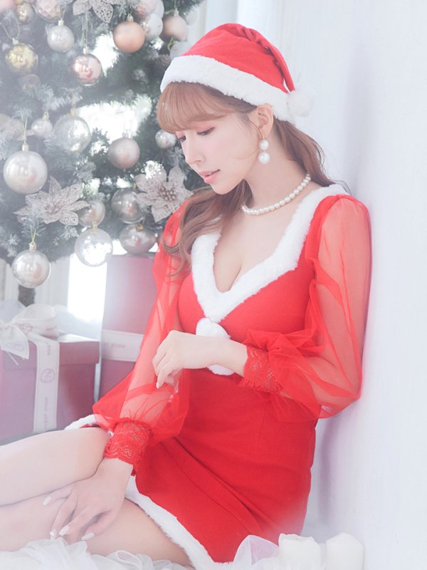 画像8: 【サンタセール！】【サンタコス 3点セット】【S-XLサイズ/1カラー】ワッフル生地長袖ドレスサンタ[YMT]