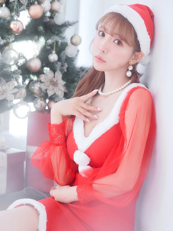 画像11: 【サンタセール！】【サンタコス 3点セット】【S-XLサイズ/1カラー】ワッフル生地長袖ドレスサンタ[YMT]