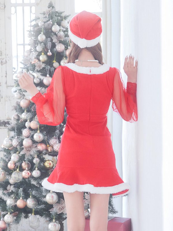 画像15: 【サンタセール！】【サンタコス 3点セット】【S-XLサイズ/1カラー】ワッフル生地長袖ドレスサンタ[YMT]