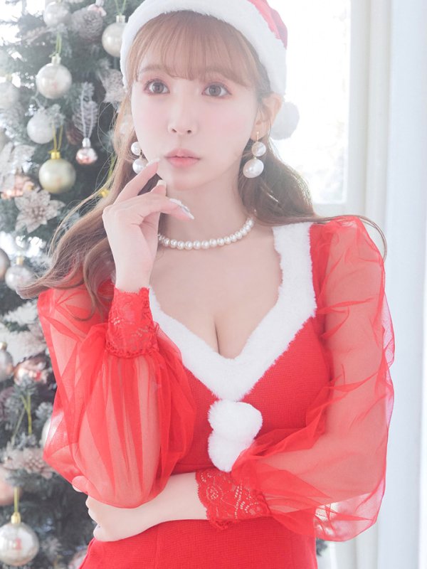 画像16: 【サンタセール！】【サンタコス 3点セット】【S-XLサイズ/1カラー】ワッフル生地長袖ドレスサンタ[YMT]