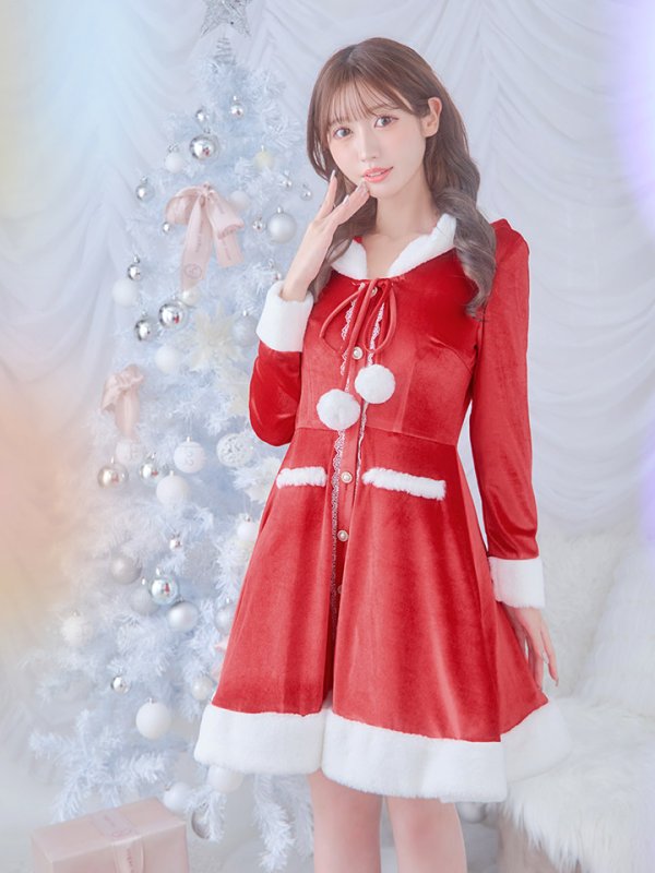 画像2: 【即日発送!】【サンタコス 1点セット】【S-Lサイズ/1カラー】ワンピースコート風サンタ[YMT]
