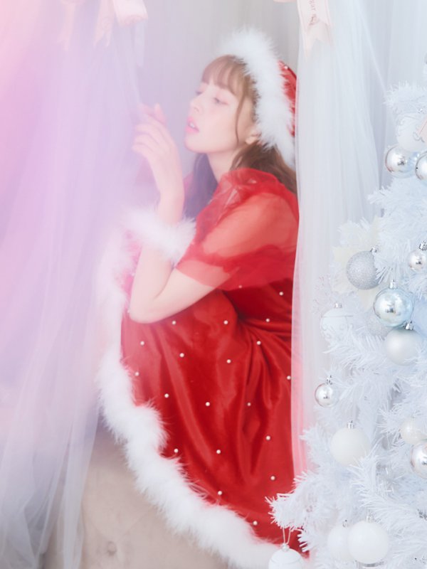 画像8: 【サンタセール！】【サンタコス 4点セット】【S-Lサイズ/1カラー】ベロアパールフレアスカートサンタコスプレ[YMT]