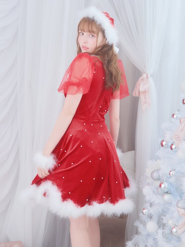 画像10: 【サンタセール！】【サンタコス 4点セット】【S-Lサイズ/1カラー】ベロアパールフレアスカートサンタコスプレ[YMT]