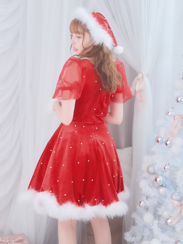 画像15: 【サンタセール！】【サンタコス 4点セット】【S-Lサイズ/1カラー】ベロアパールフレアスカートサンタコスプレ[YMT]
