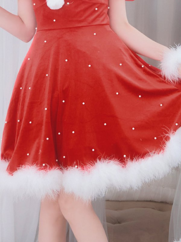 画像17: 【サンタセール！】【サンタコス 4点セット】【S-Lサイズ/1カラー】ベロアパールフレアスカートサンタコスプレ[YMT]