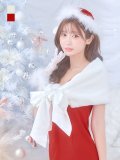 【即日発送！】【サンタコス 5点セット】【S-Lサイズ/2カラー】サテンリボンファーサンタコスプレ[YMT]