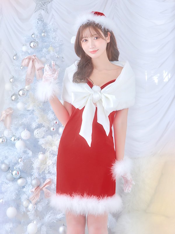 画像4: 【ノベルティ対象】【即日発送！】【サンタコス 5点セット】【S-Lサイズ/2カラー】サテンリボンファーサンタコスプレ[YMT]