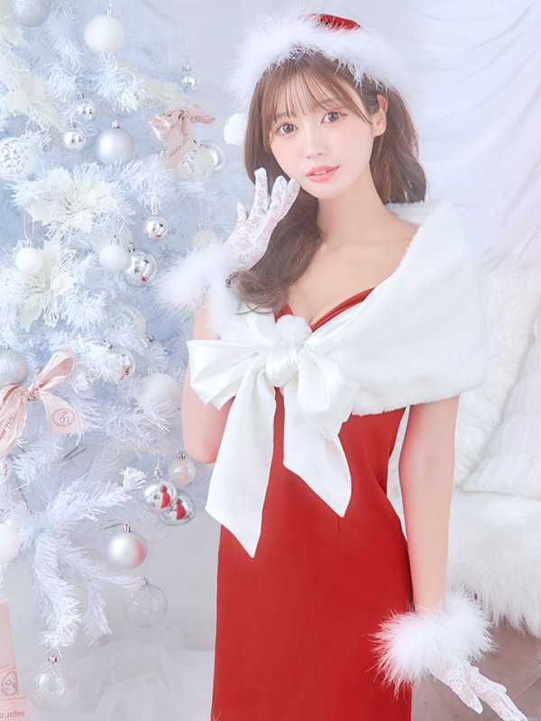 画像12: 【ノベルティ対象】【即日発送！】【サンタコス 5点セット】【S-Lサイズ/2カラー】サテンリボンファーサンタコスプレ[YMT]