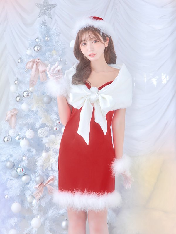 画像14: 【ノベルティ対象】【即日発送！】【サンタコス 5点セット】【S-Lサイズ/2カラー】サテンリボンファーサンタコスプレ[YMT]