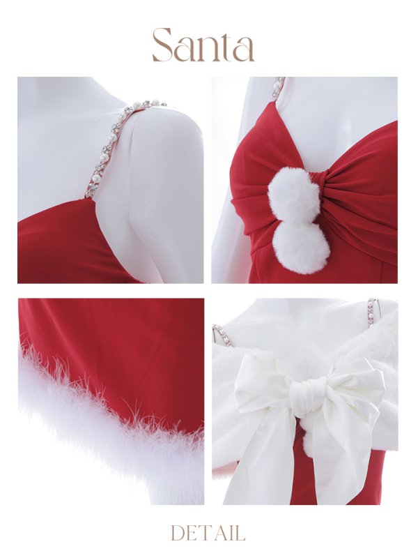 画像28: 【ノベルティ対象】【即日発送！】【サンタコス 5点セット】【S-Lサイズ/2カラー】サテンリボンファーサンタコスプレ[YMT]