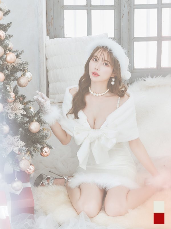 画像3: 【ノベルティ対象】【即日発送！】【サンタコス 5点セット】【S-Lサイズ/2カラー】サテンリボンファーサンタコスプレ[YMT]