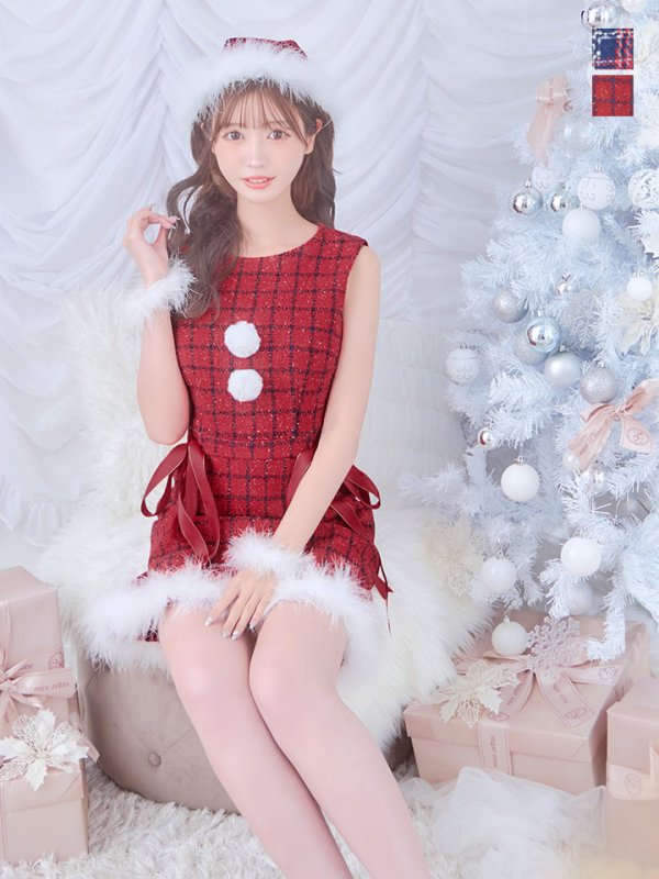 画像3: 【サンタセール！】【サンタコス 4点セット】【S-Lサイズ/2カラー】サイドリボンツイードサンタコスプレ[OF04]