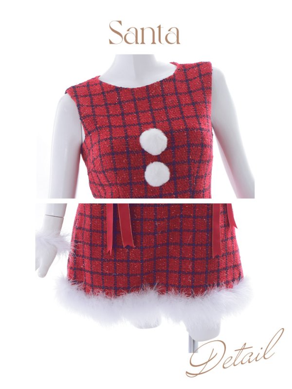 画像40: 【サンタセール！】【サンタコス 4点セット】【S-Lサイズ/2カラー】サイドリボンツイードサンタコスプレ[YMT]