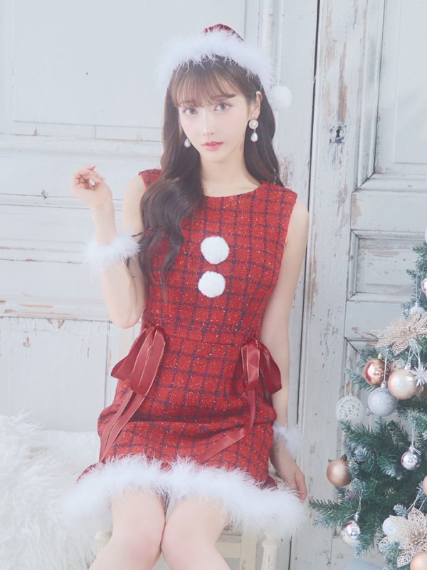 画像33: 【サンタセール！】【サンタコス 4点セット】【S-Lサイズ/2カラー】サイドリボンツイードサンタコスプレ[YMT]