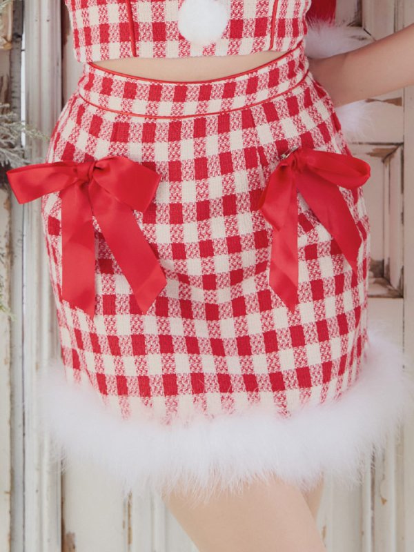 画像27: 【ノベルティ対象】【即日発送！】【サンタコス 6点セット】【XS-Lサイズ/1カラー】ショルダーリボン赤チェックタイトサンタ[YMT]