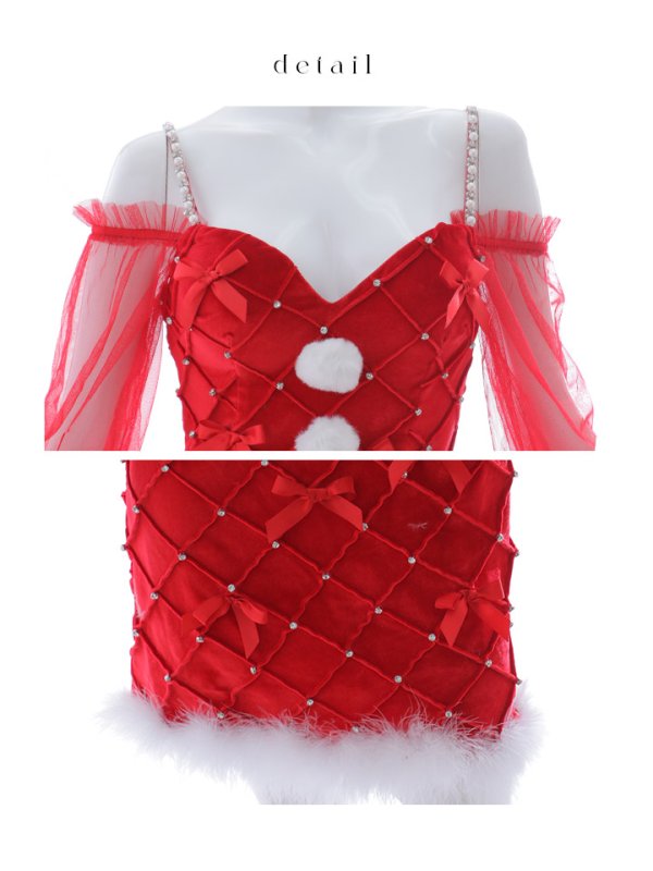 画像26: 【ノベルティ対象】【即日発送！】【サンタコス 3点セット】【XS-XLサイズ/2カラー】キルティングリボン袖付きタイトサンタ[OF04]