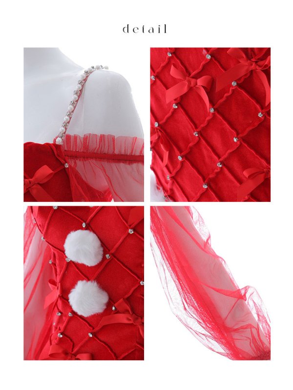 画像27: 【ノベルティ対象】【即日発送！】【サンタコス 3点セット】【XS-XLサイズ/2カラー】キルティングリボン袖付きタイトサンタ[OF04]