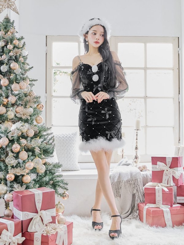 画像10: 【ノベルティ対象】【即日発送！】【サンタコス 3点セット】【XS-XLサイズ/2カラー】キルティングリボン袖付きタイトサンタ[OF04]