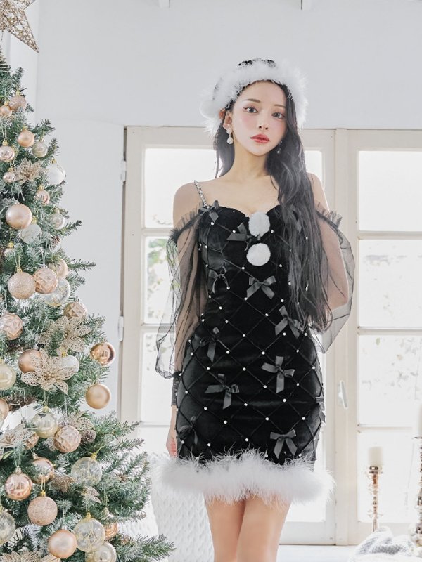 画像12: 【ノベルティ対象】【即日発送！】【サンタコス 3点セット】【XS-XLサイズ/2カラー】キルティングリボン袖付きタイトサンタ[OF04]