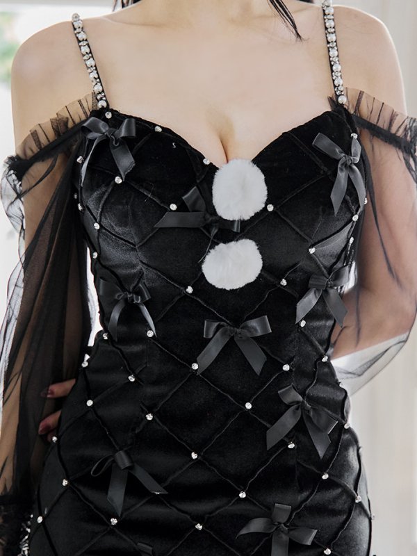 画像15: 【ノベルティ対象】【即日発送！】【サンタコス 3点セット】【XS-XLサイズ/2カラー】キルティングリボン袖付きタイトサンタ[OF04]