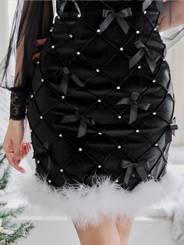 画像16: 【ノベルティ対象】【即日発送！】【サンタコス 3点セット】【XS-XLサイズ/2カラー】キルティングリボン袖付きタイトサンタ[OF04]