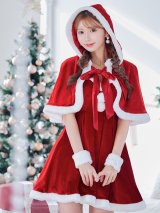 【即日発送！】【サンタコス 4点セット】【S-Lサイズ/2カラー】ポンチョ付きフレアサンタコスプレ[OF04]