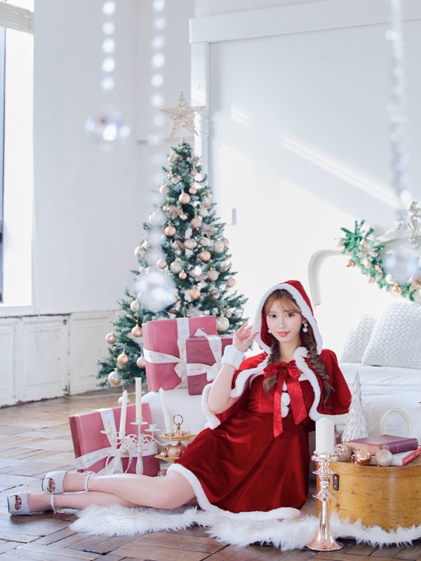 画像24: 【即日発送！】【サンタコス 4点セット】【S-Lサイズ/2カラー】ポンチョ付きフレアサンタコスプレ[YMT]