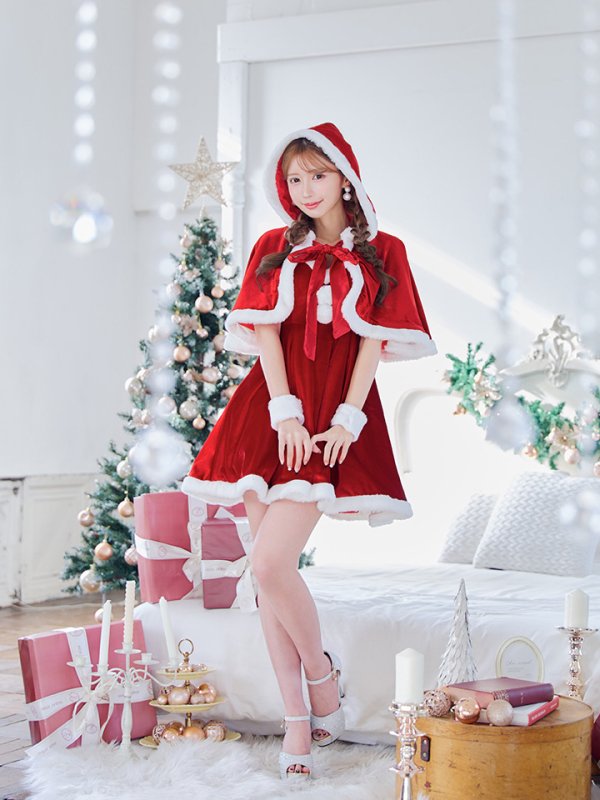 画像25: 【即日発送！】【サンタコス 4点セット】【S-Lサイズ/2カラー】ポンチョ付きフレアサンタコスプレ[YMT]