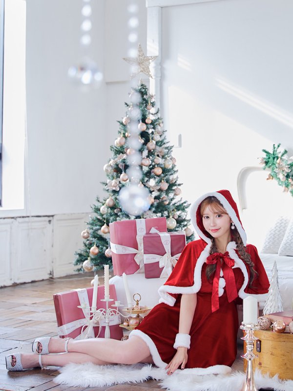 画像26: 【即日発送！】【サンタコス 4点セット】【S-Lサイズ/2カラー】ポンチョ付きフレアサンタコスプレ[YMT]